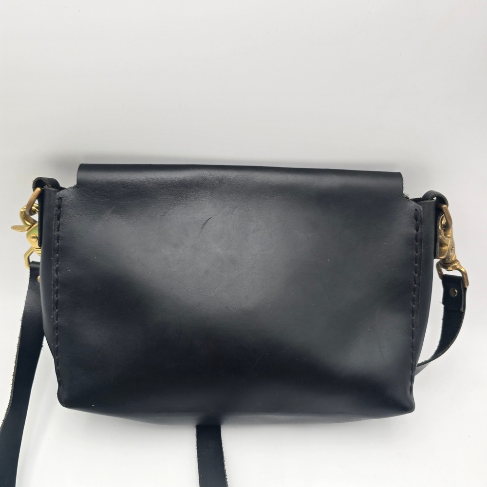 Eleven 10 Leather Crossbody Bag Black Adjustable Strap Brass Hardware - Picture 5 of 13